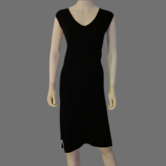 VTG VERTIGO PARIS Black Sleeveless V-Neck Below Knee Sweater Dress XL - Picture 1 of 11